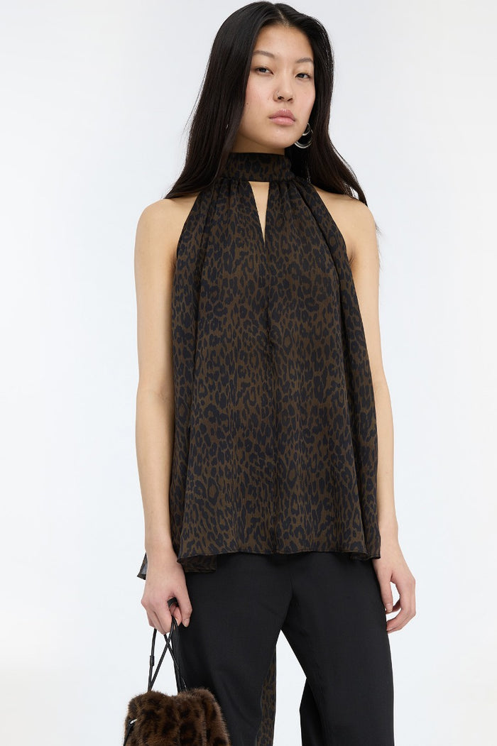 Top a collo alto con fiocco e stampa leopardata-4