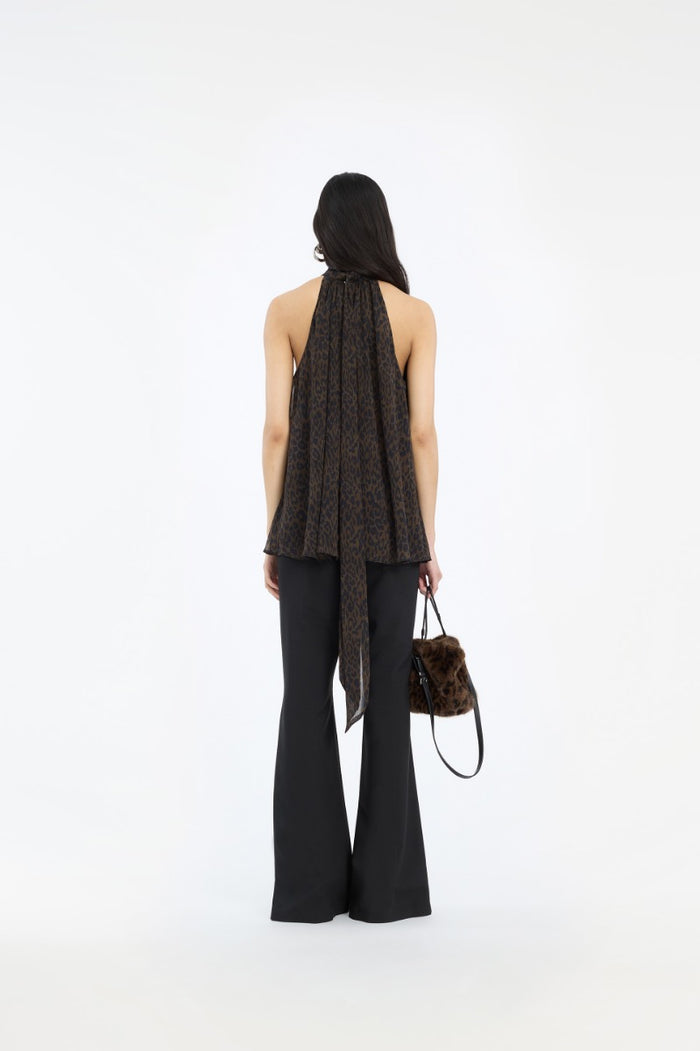 Top a collo alto con fiocco e stampa leopardata-5
