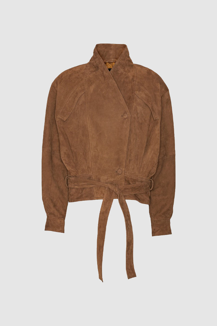 Giacca bomber in pelle scamosciata marrone