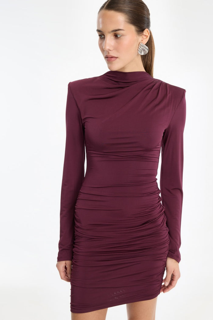 Mini abito drappeggiato bordeaux-6