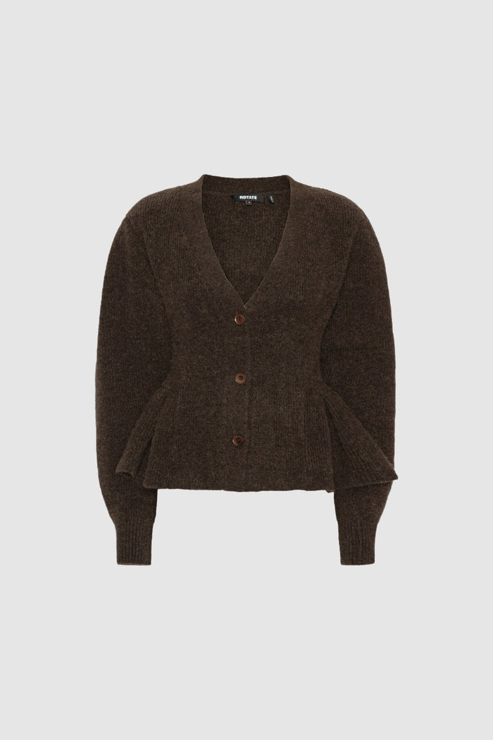 Cardigan in maglia con volant, marrone scuro