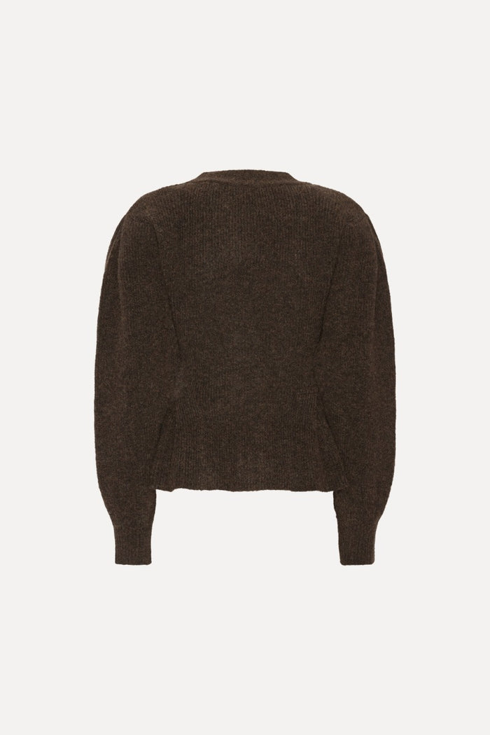 Cardigan in maglia con volant, marrone scuro-2