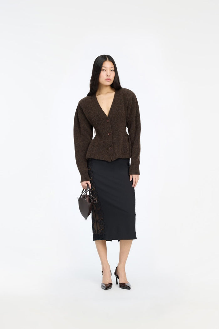 Cardigan in maglia con volant, marrone scuro-3