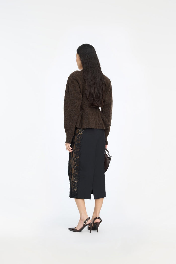 Cardigan in maglia con volant, marrone scuro-5
