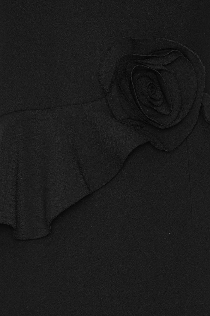 Abito lungo senza spalline con fiori, nero-6