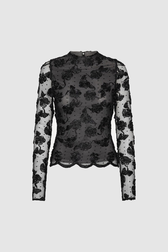 Top a maniche lunghe in rete con fiori