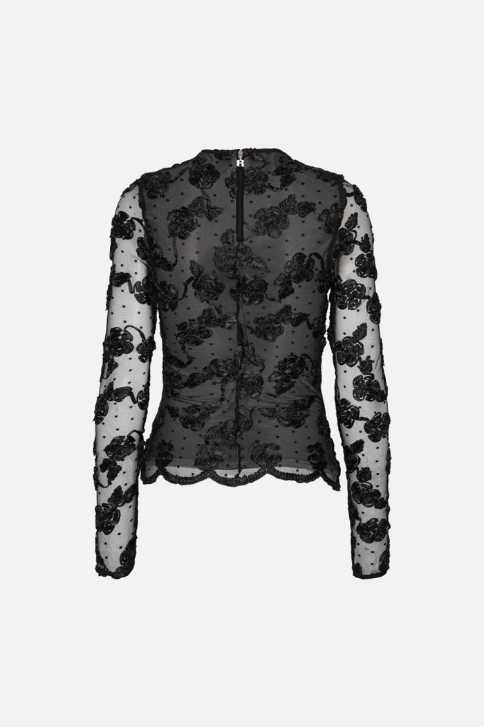 Top a maniche lunghe in rete con fiori-2