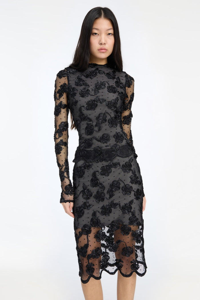 Top a maniche lunghe in rete con fiori-5