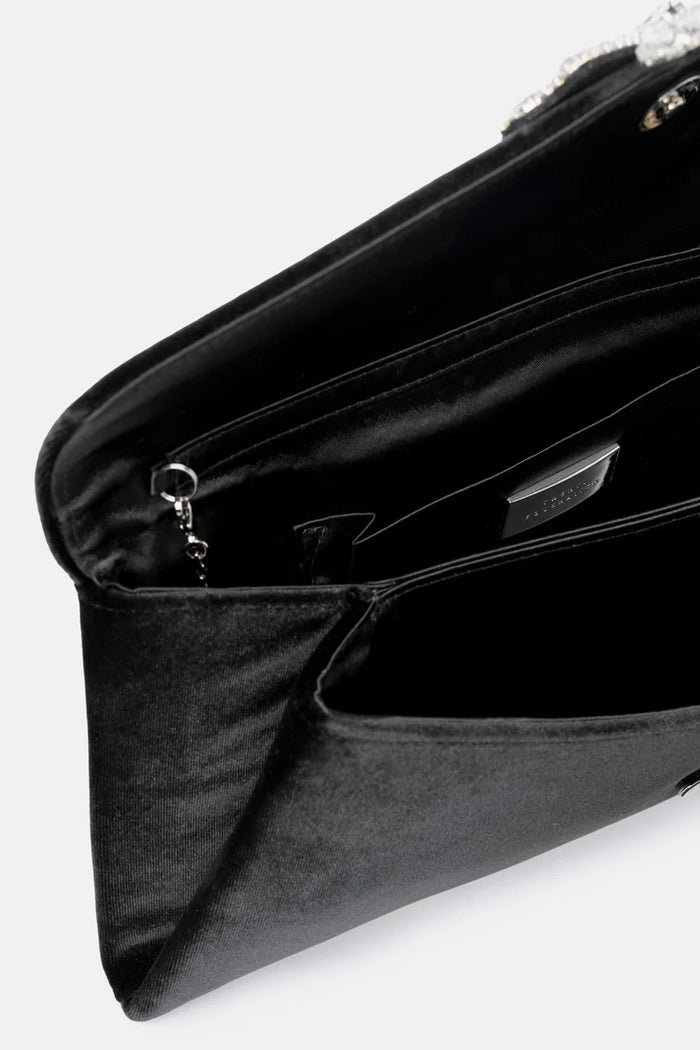 Pochette in velluto nera con fiore gioiello-3