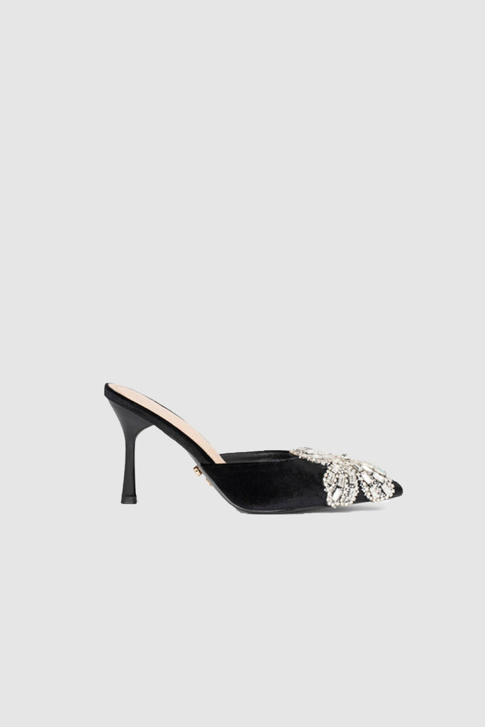 Mules in velluto con fiore gioiello-1