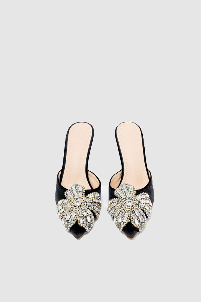 Mules in velluto con fiore gioiello-3