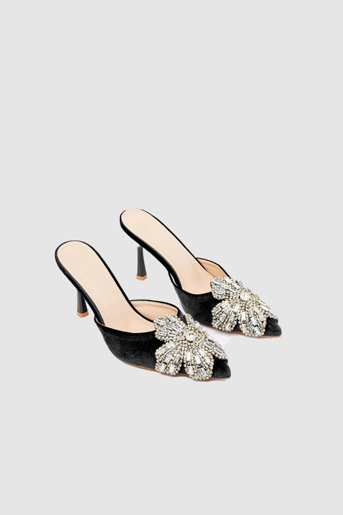 Mules in velluto con fiore gioiello-4