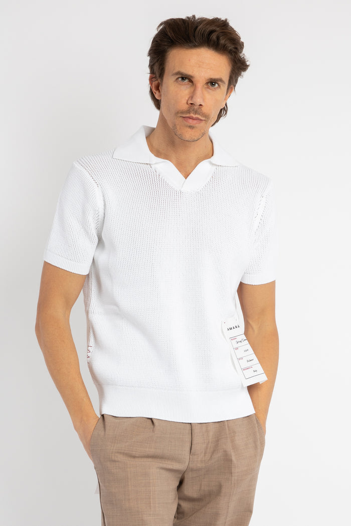 T-shirt in maglia traforata bianca-1