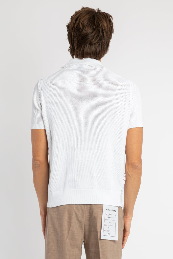 T-shirt in maglia traforata bianca-5