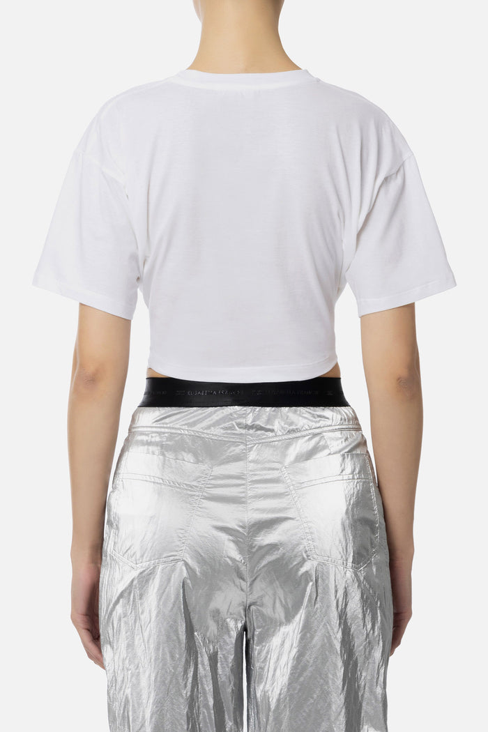 T-shirt cropped in jersey con nodo e stampa-3