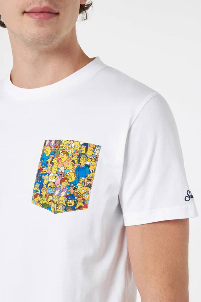 T-shirt Blanche uomo in cotone con taschino stampato Simpsons-2