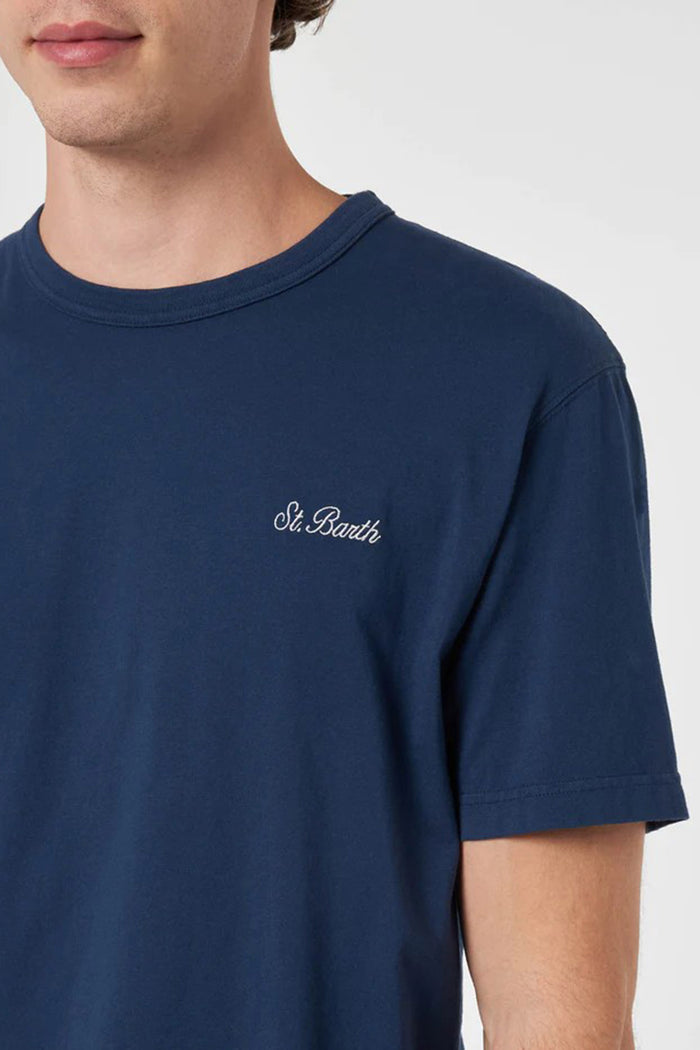 T-shirt Dover in jersey di cotone blu con ricamo St. Barth
