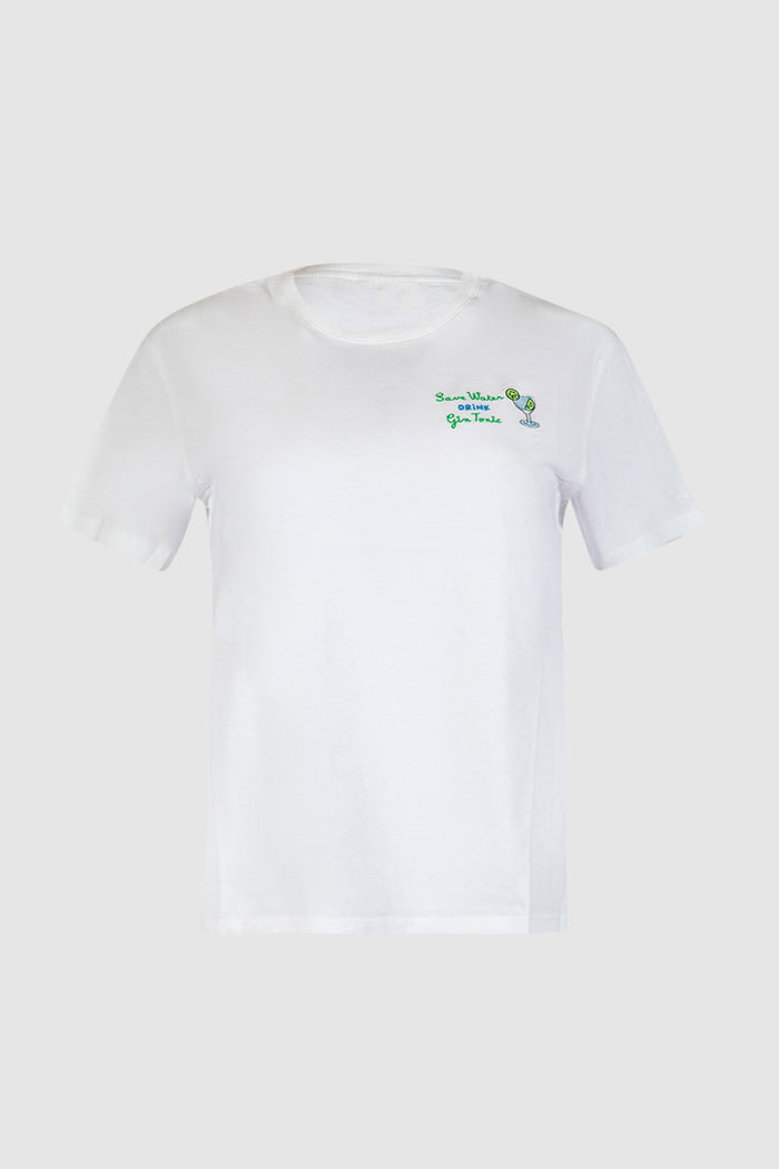 T-shirt Emilie con ricamo Save water drink gin tonic