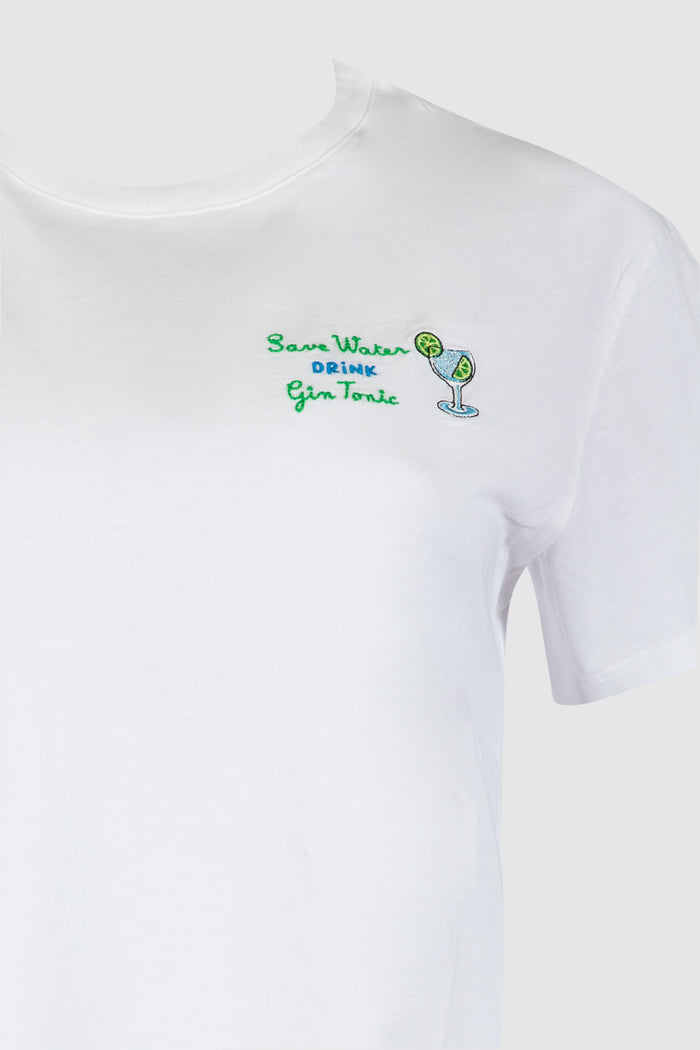 T-shirt Emilie con ricamo Save water drink gin tonic-2