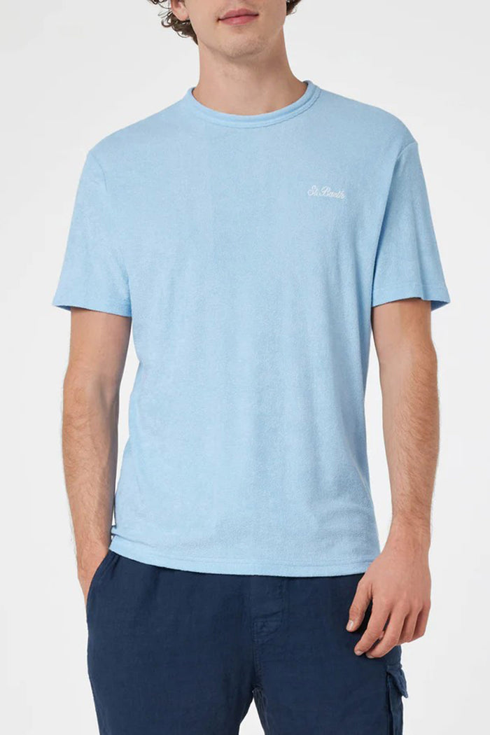 T-shirt Gary azzurra in spugna con ricamo St. Barth