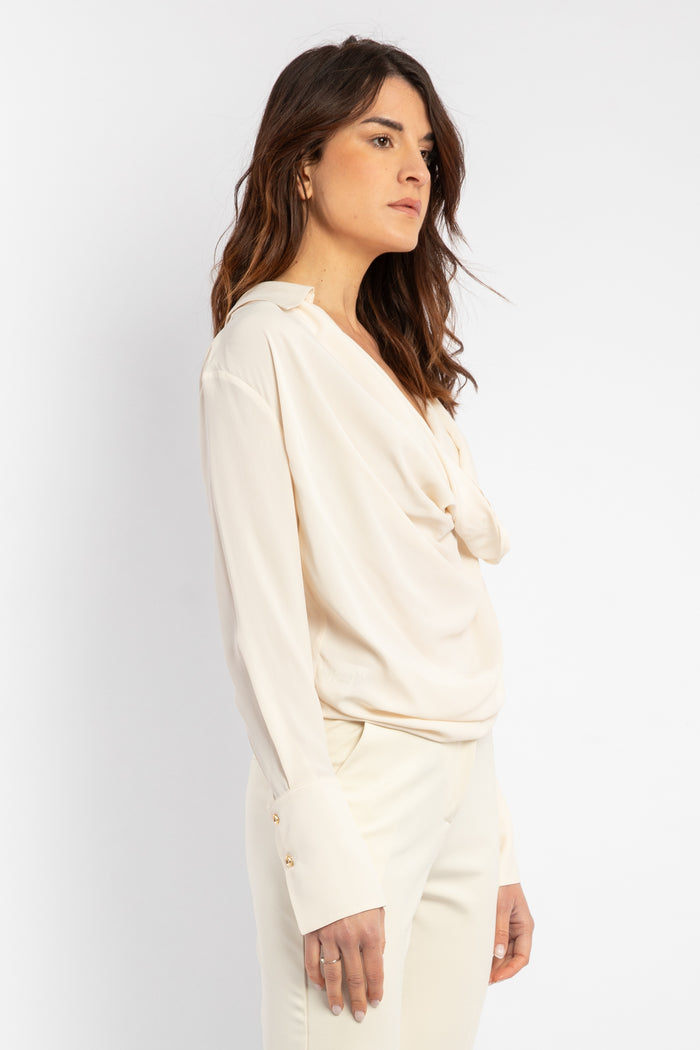 Blusa drappeggiata misto seta-4