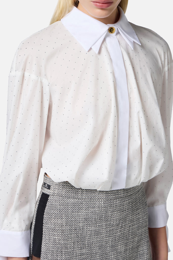 Camicia in popeline con strass e nodo-3