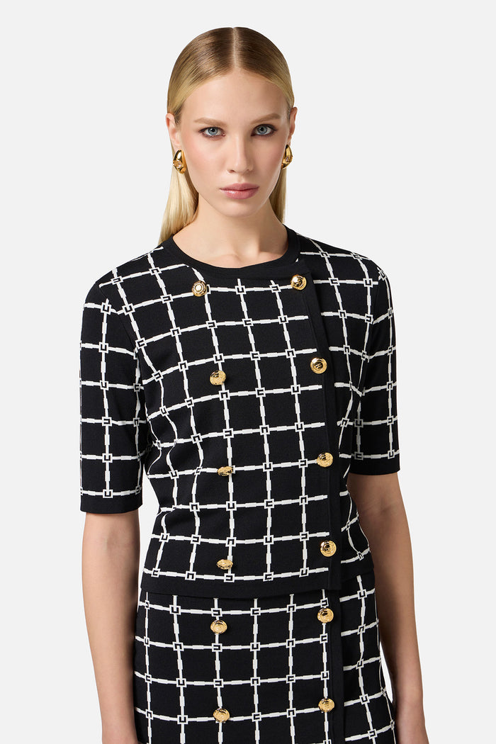 Cardigan in jacquard logo con bottoni dorati-4