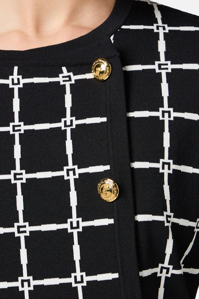 Cardigan in jacquard logo con bottoni dorati-5
