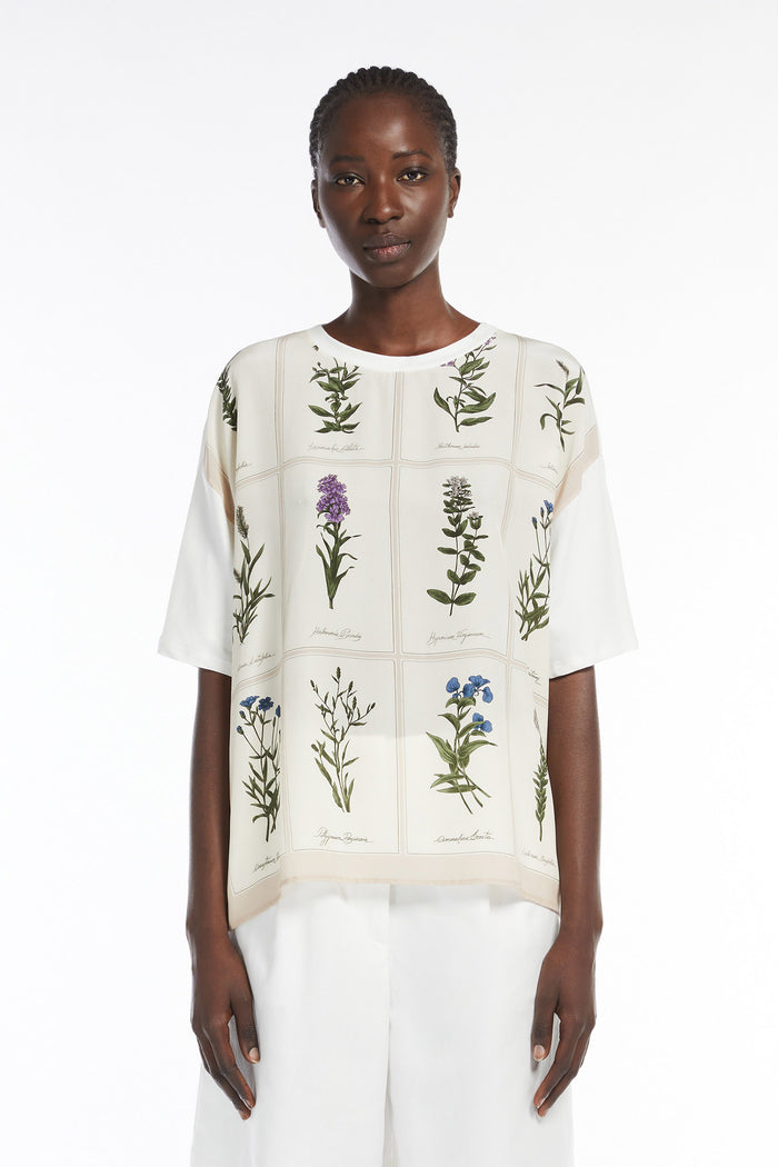 T-shirt in seta stampata e jersey-3