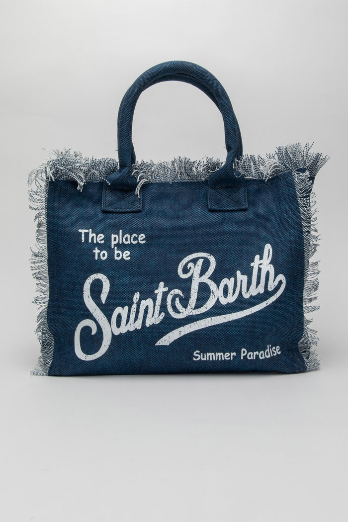 Vanity  borsa tote in tela di cotone indaco-2