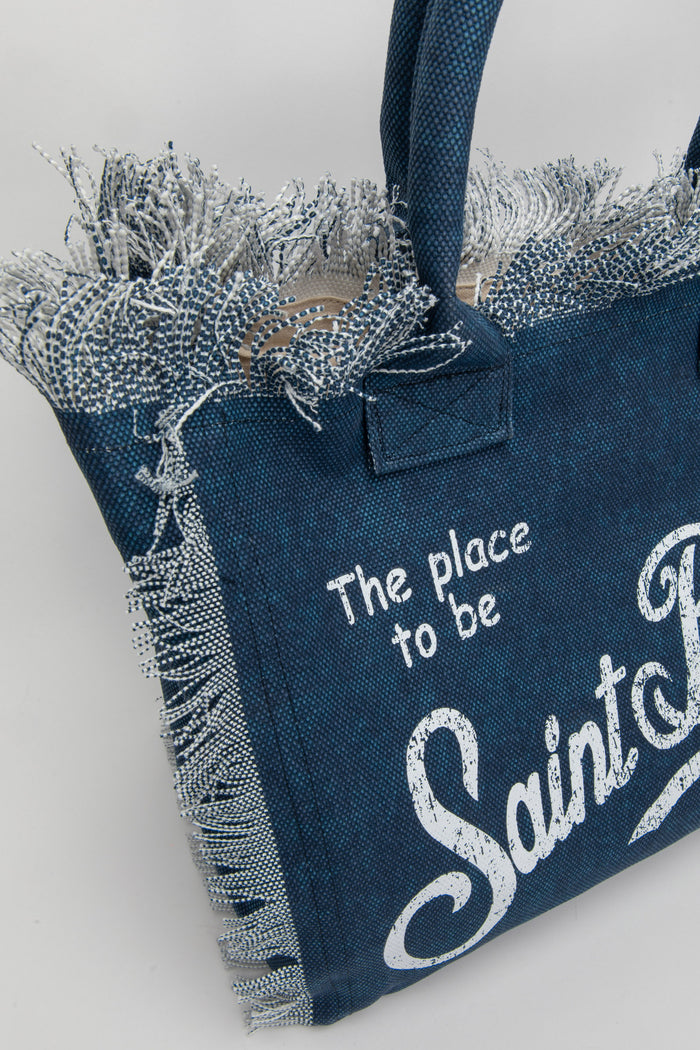 Vanity  borsa tote in tela di cotone indaco-3