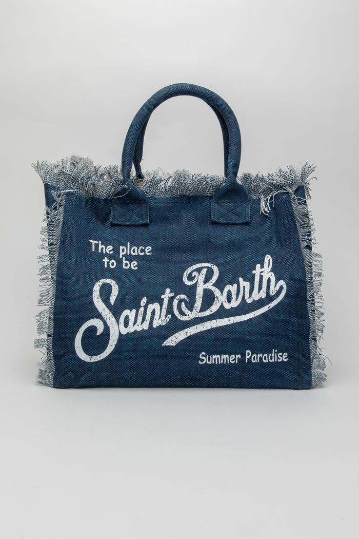 Vanity  borsa tote in tela di cotone indaco
