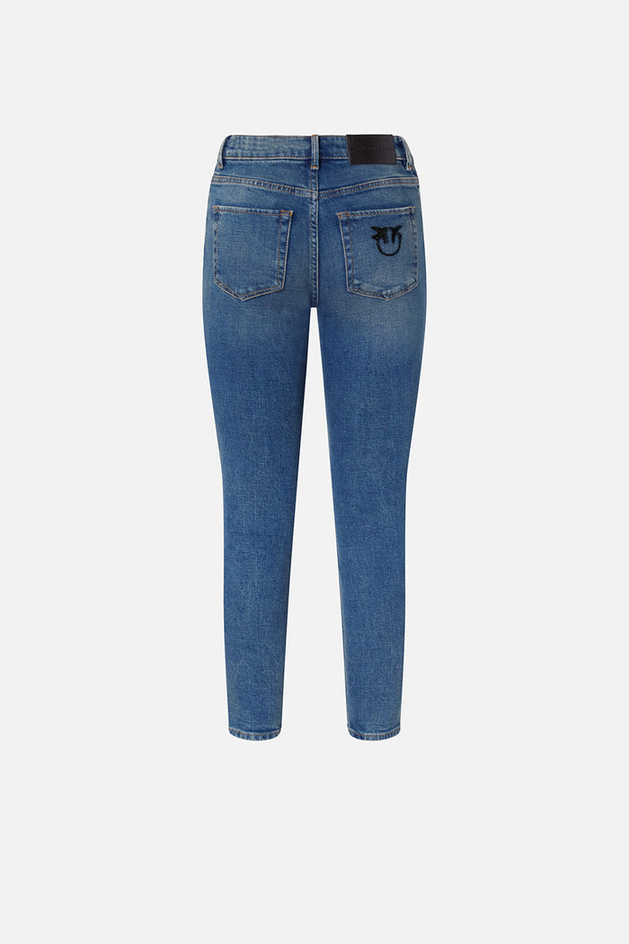 Jeans skinny alla caviglia con ricamo strass-2