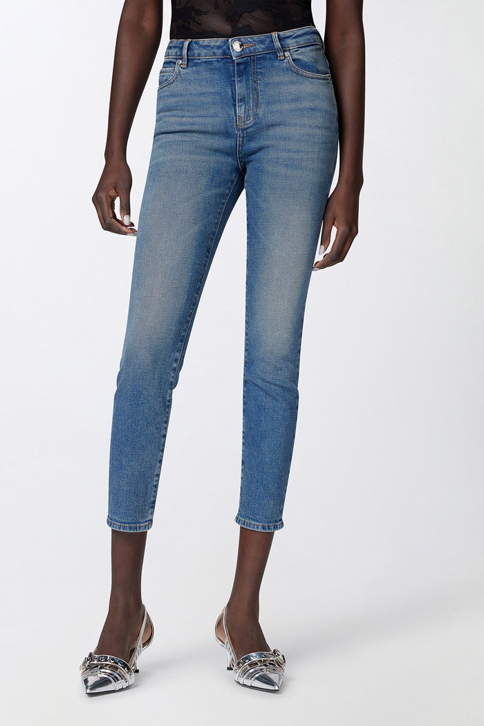 Jeans skinny alla caviglia con ricamo strass-3