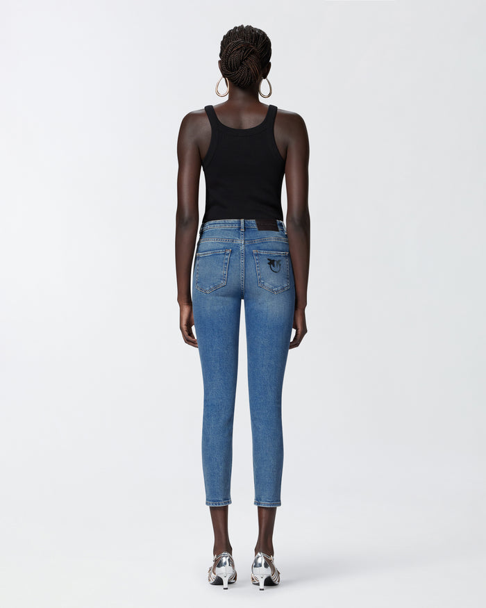 Jeans skinny alla caviglia con ricamo strass-4