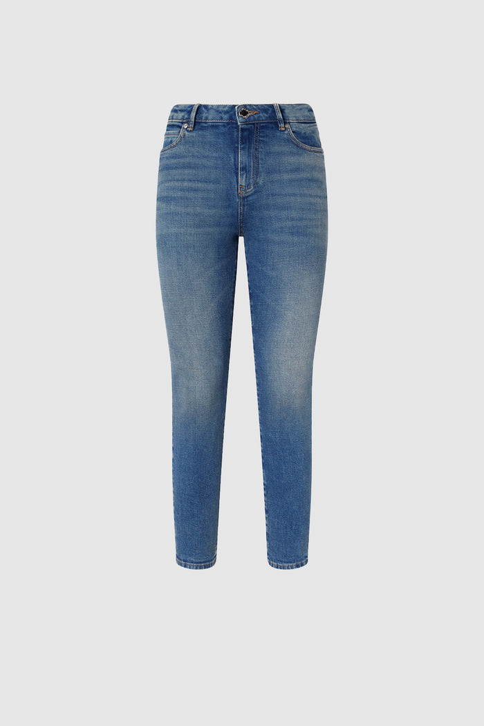 Jeans skinny alla caviglia con ricamo strass
