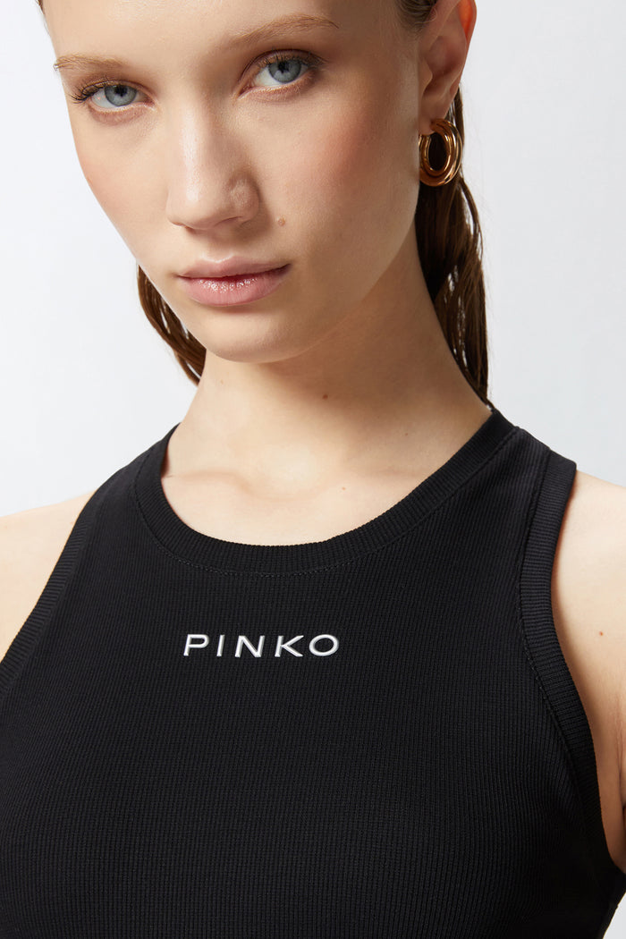 Canotta in maglia a costine con logo PINKO-7