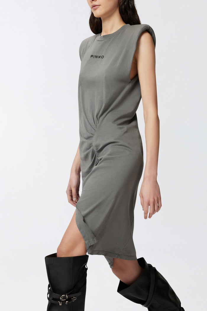 Abito midi in maglia con spalle imbottite-5
