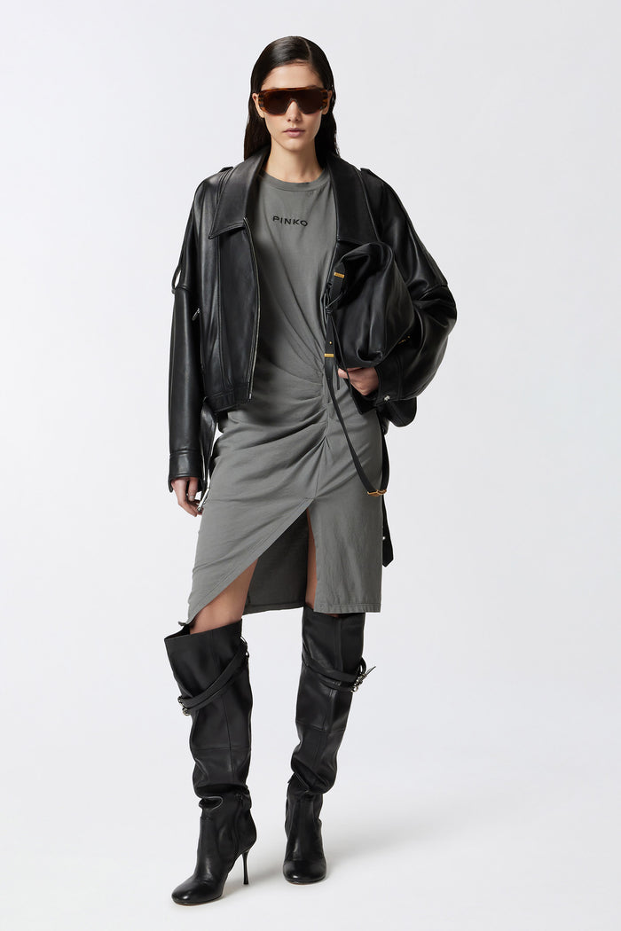 Abito midi in maglia con spalle imbottite-6