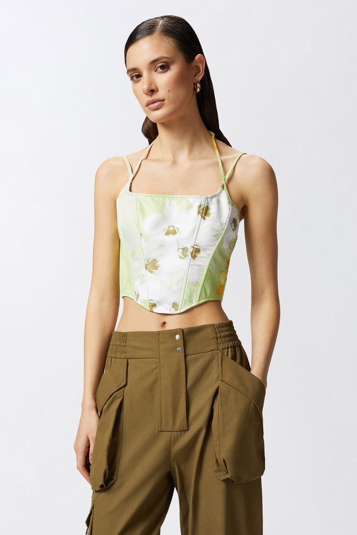 Top bustier senza maniche a fiori-5