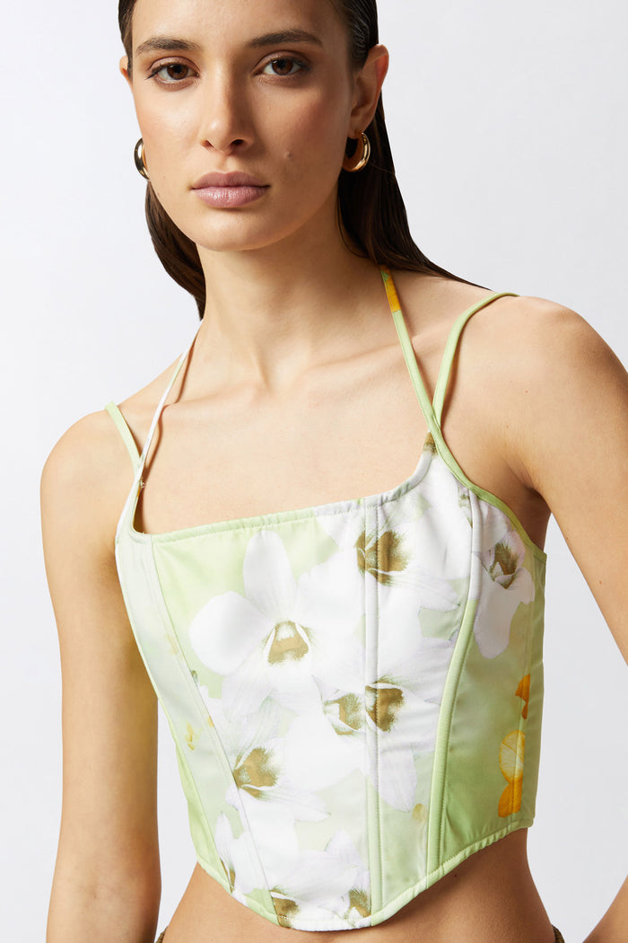 Top bustier senza maniche a fiori-6