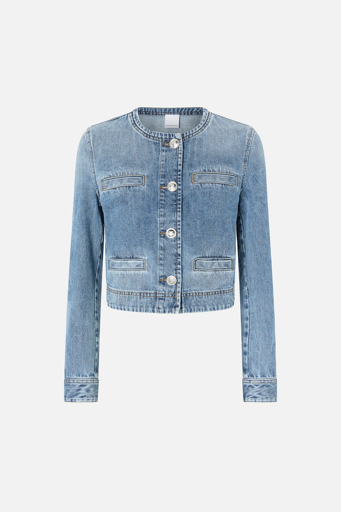 Durban,Giacca corta in denim con taschini e bottoni-2