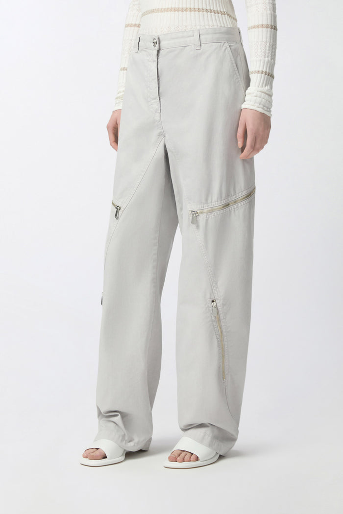 Pantaloni larghi in cotone con zip-5