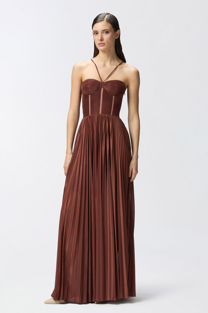 Abito bustier elegante in jersey plissè-2