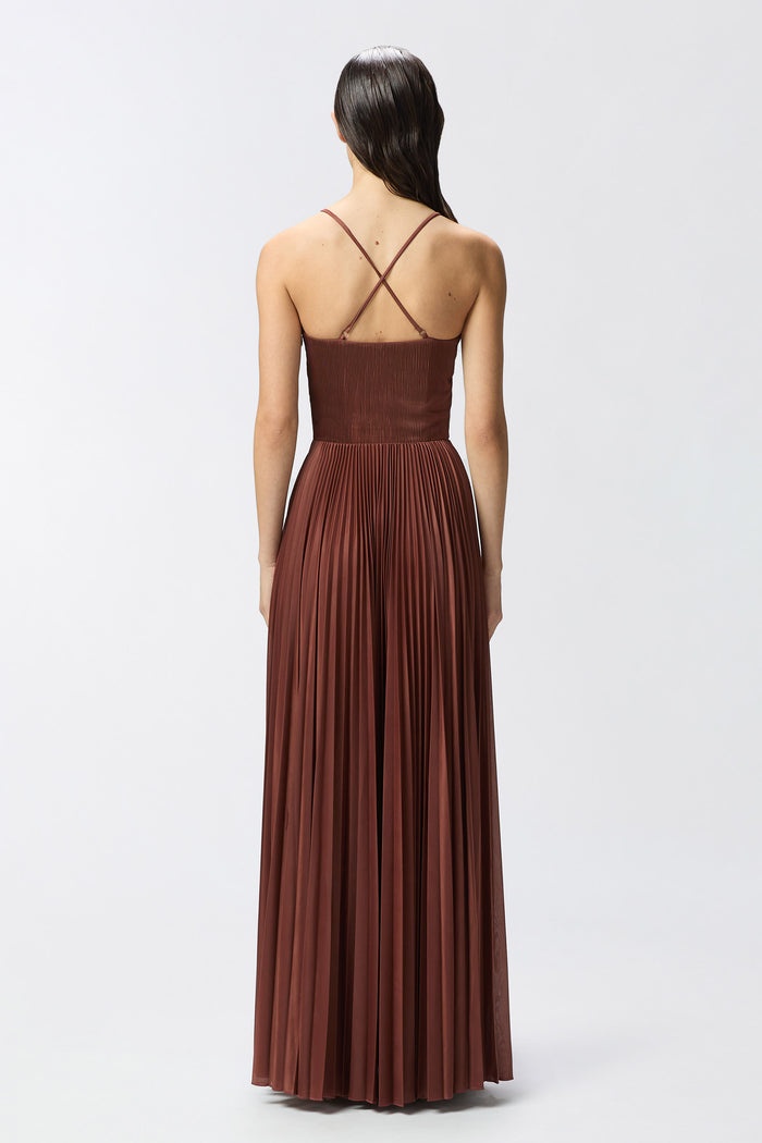 Abito bustier elegante in jersey plissè-3