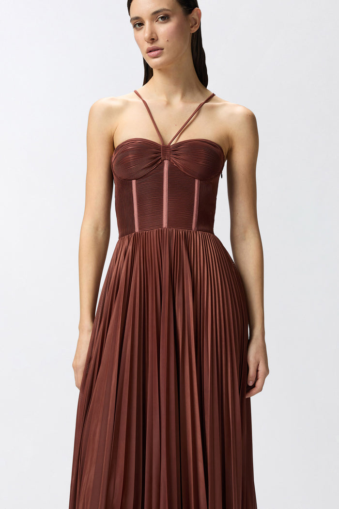 Abito bustier elegante in jersey plissè-4