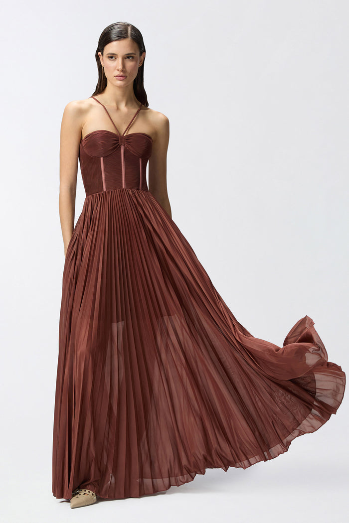 Abito bustier elegante in jersey plissè-5