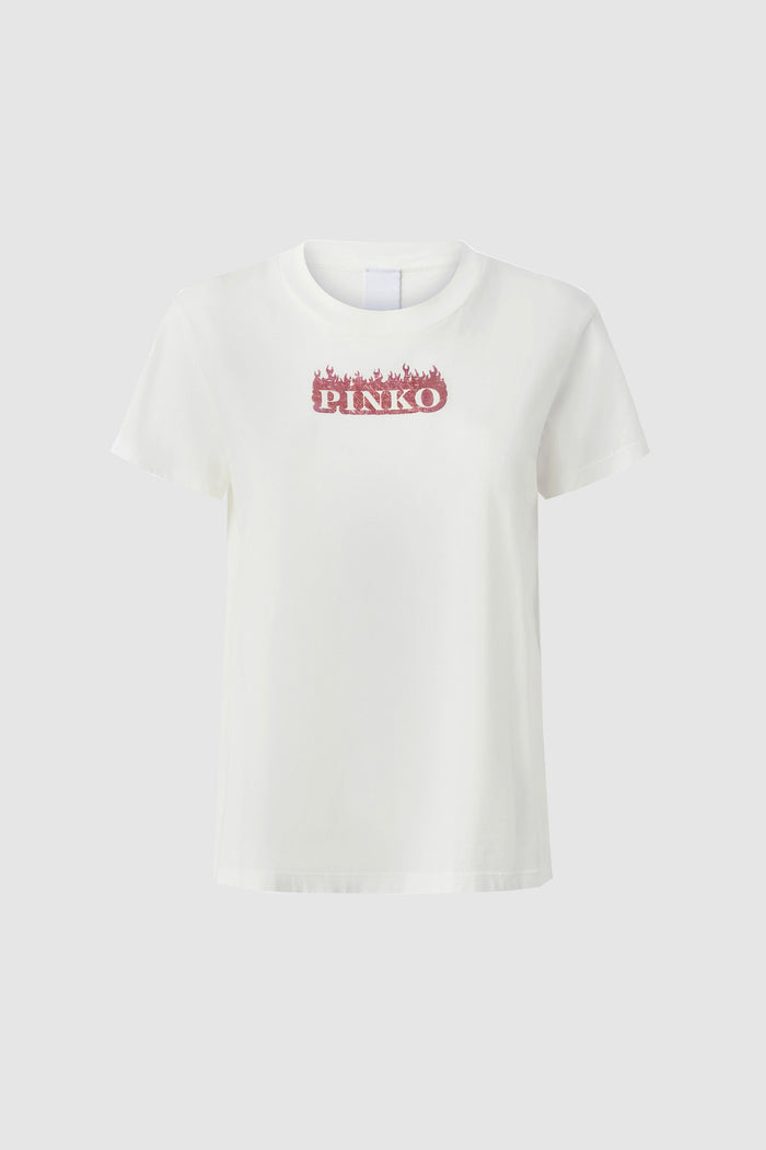T-shirt stampa logo con fiamme