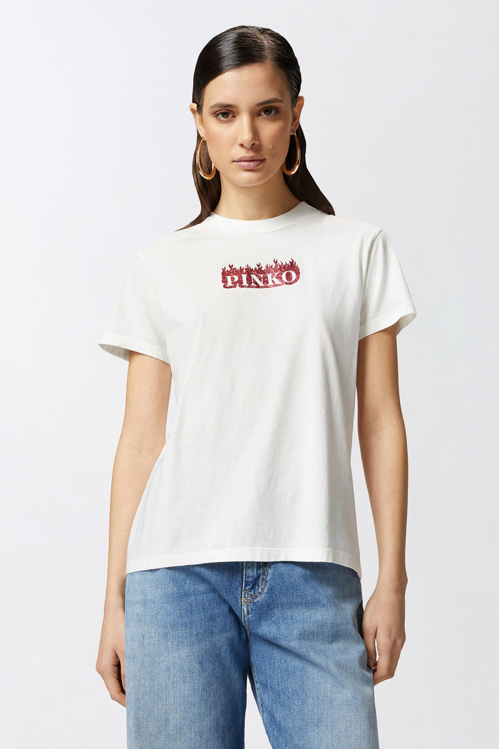T-shirt stampa logo con fiamme-3