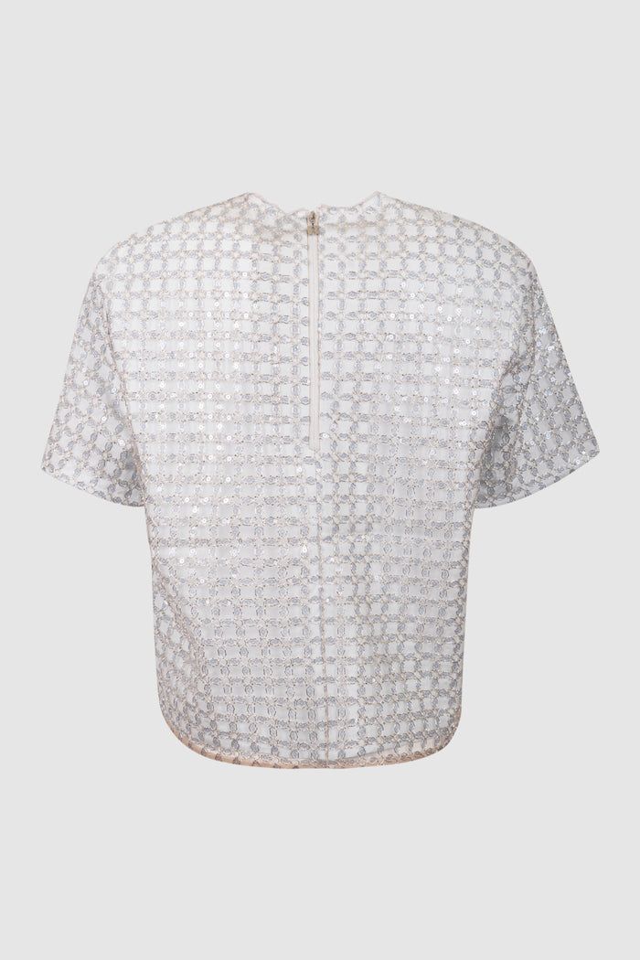 Top oversize con perline beige-2